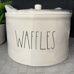 NWT Rae Dunn white WAFFLES Ceramic Container